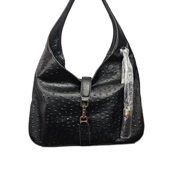 G.I.L.I. Veronica NEW Black Ostrich Embossed Leather Hobo Shoulder Bag - Picture 1 of 14